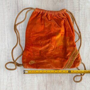 Nike Vintage Velvet Drawstring Bag Backpack Burnt Orange Satin Lining 90s Retro